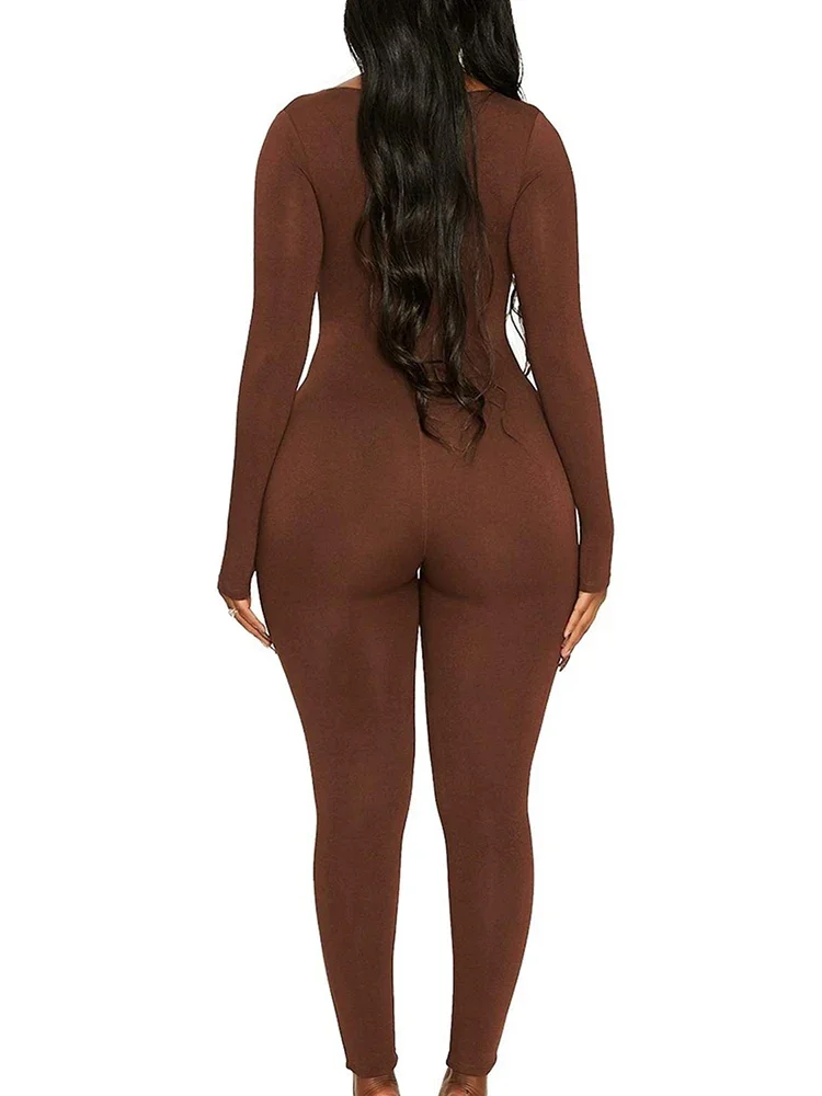 II женские комбинезоны с длинными рукавами, однотонные облегающие комбинезоны, модные спортивные комбинезоны для фитнеса, повседневные уличные комбинезоны