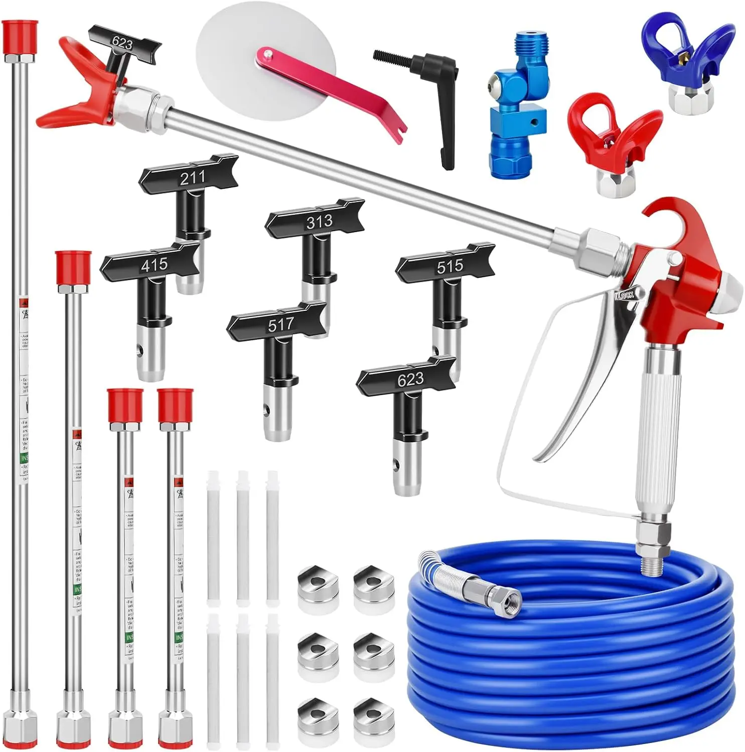 

22 Pcs Airless Paint Sprayer Kit with Reversible Tips, Filters, Extension Rods for House Painting