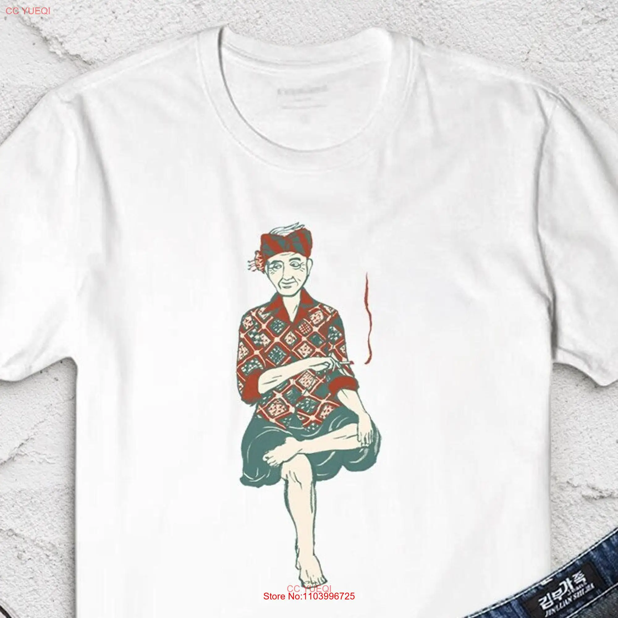 Bali Grandpa T shirt Manga Style Grandad Old Man Art Balinese People Smoking Cigarettes Hand drawn long or short sleeves