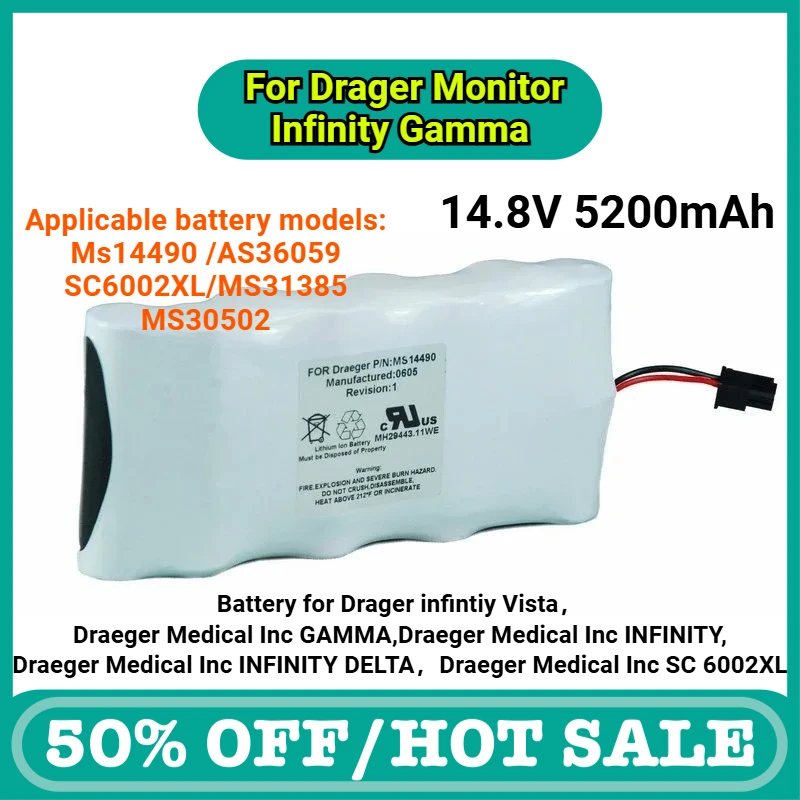 

14.8V 5200mAh Battery for Drager Monitor Infinity Gamma MS14490 AS36059 SC6002XL MS31385 MS30502 Bateria