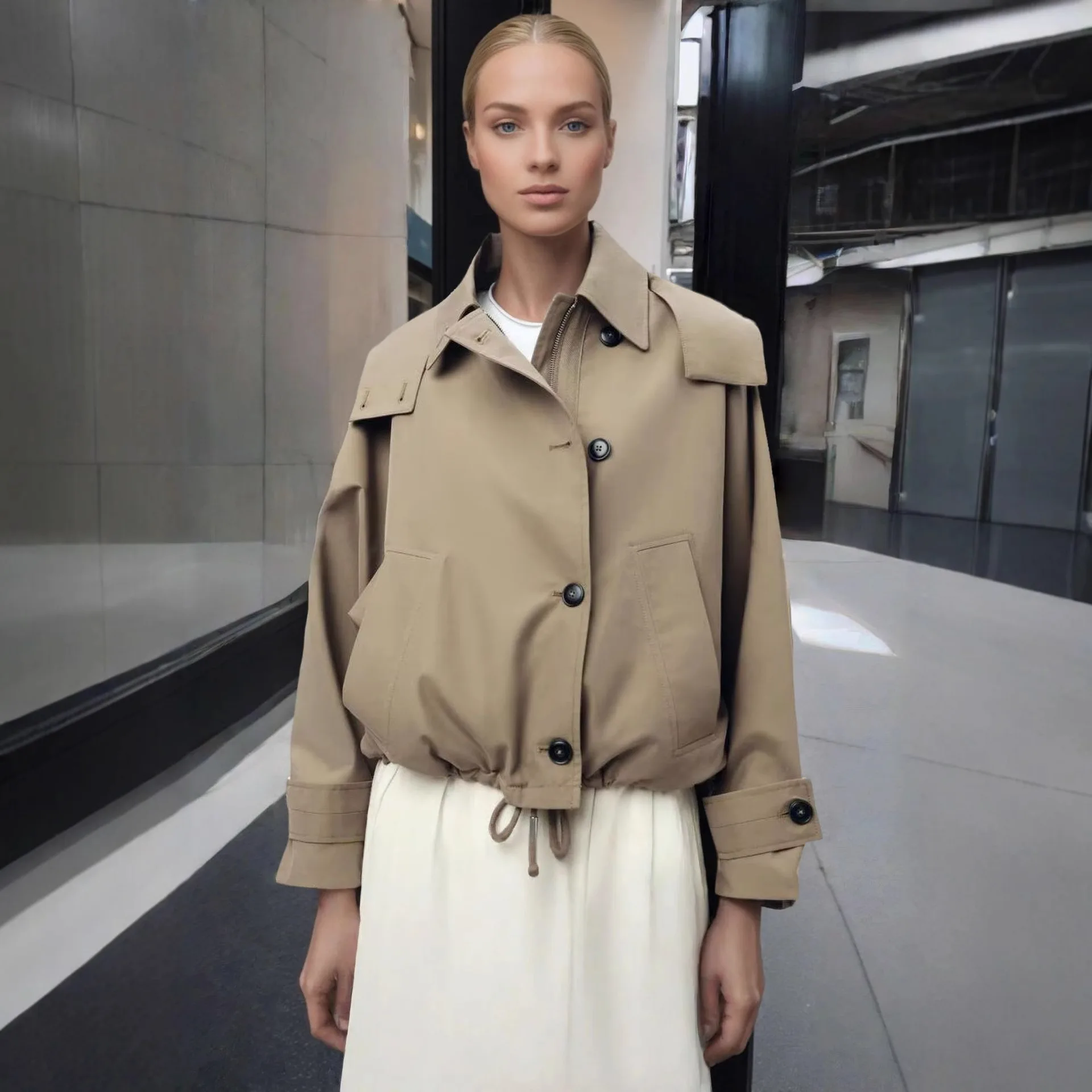 

Women's Hooded Jacket Lapel Long Sleeve Single Breasted Front Pocket Tie Hem Top Spring Summer New Casual Chic Outerwear