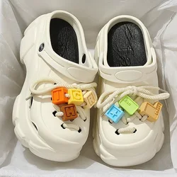 Women's Lace Blocks Jelly Shoes Summer Outdoor Activities, Cute Thick Sole Non-Slip Increased Toe Cap Sandals