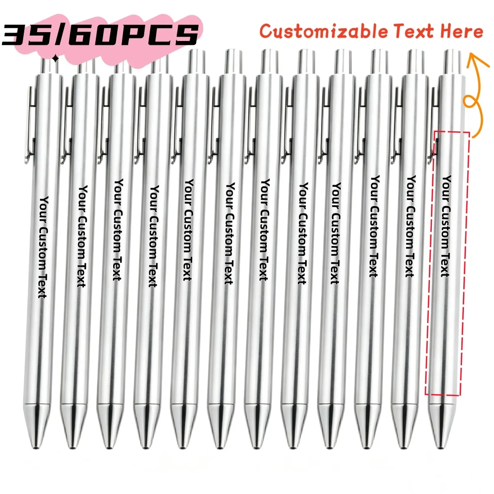 35/60PCS Customizable Silvery Ballpoint Pens Smooth Writing for Office Supplies Promotional Business Gifts And Workplace Use