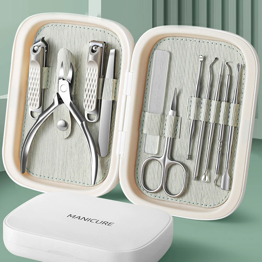 

11pcs/set Nail Clipper with File Manicure Tool Set with Portable Case, Cuticle Clipper and Dead Skin Fork Set