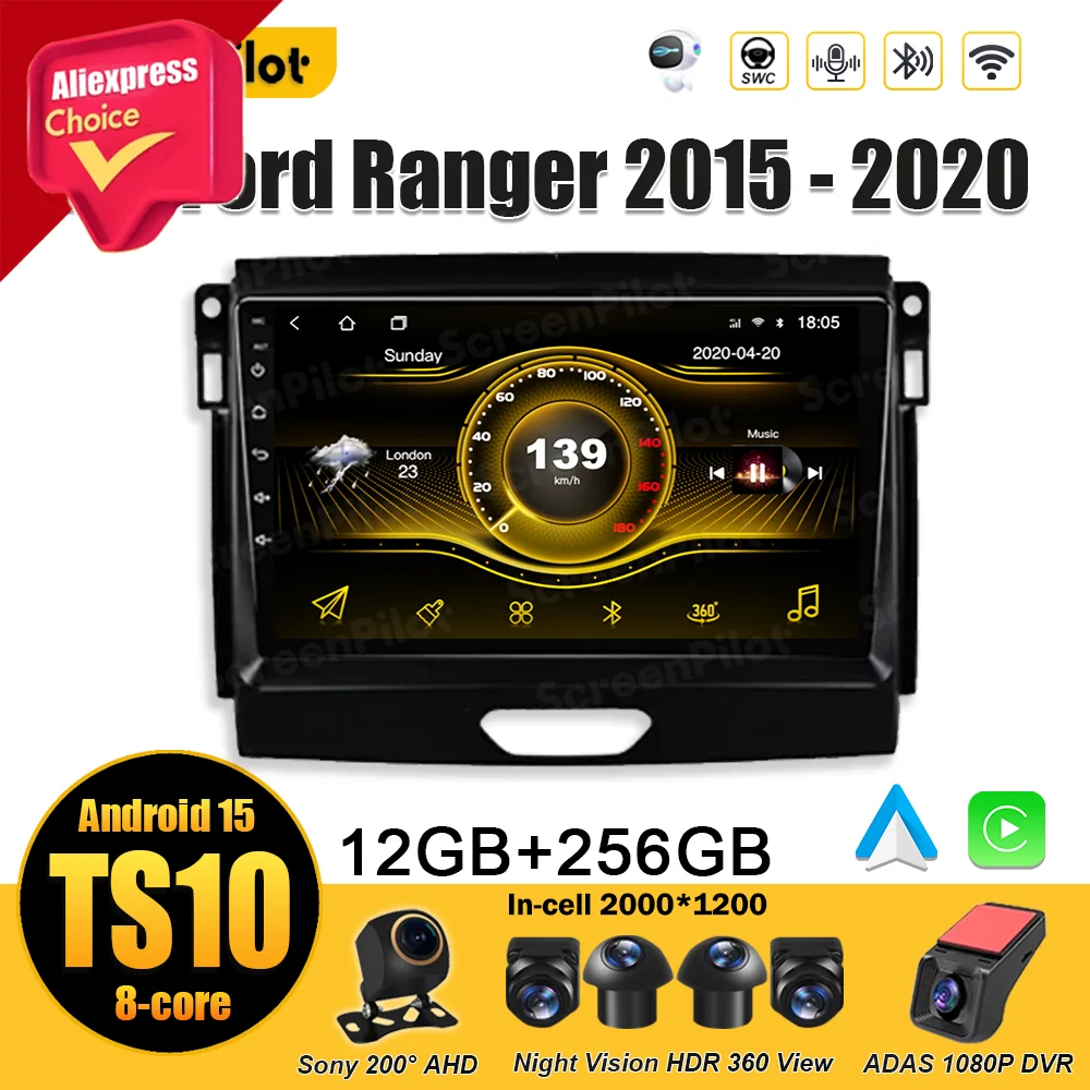 Android 15 для Ford Ranger 2015 2016 2017 2018 2019 2020 Android Auto RDS 8-ядерный мультимедийный видеоплеер Mirror Link DSP 5G
