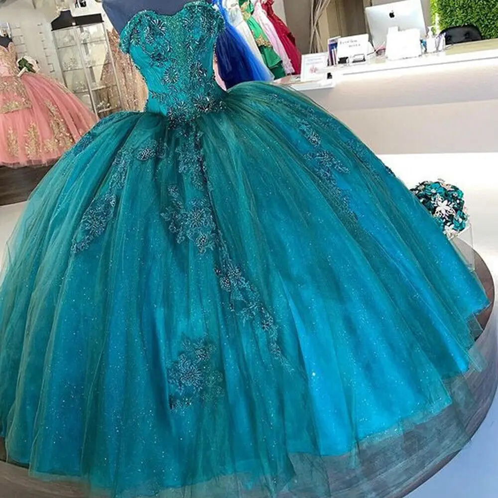 Angelsbridep verde escuro doce 16 vestidos de baile quinceanera vestido miçangas apliques baile noite vestidos celebridade personalizado