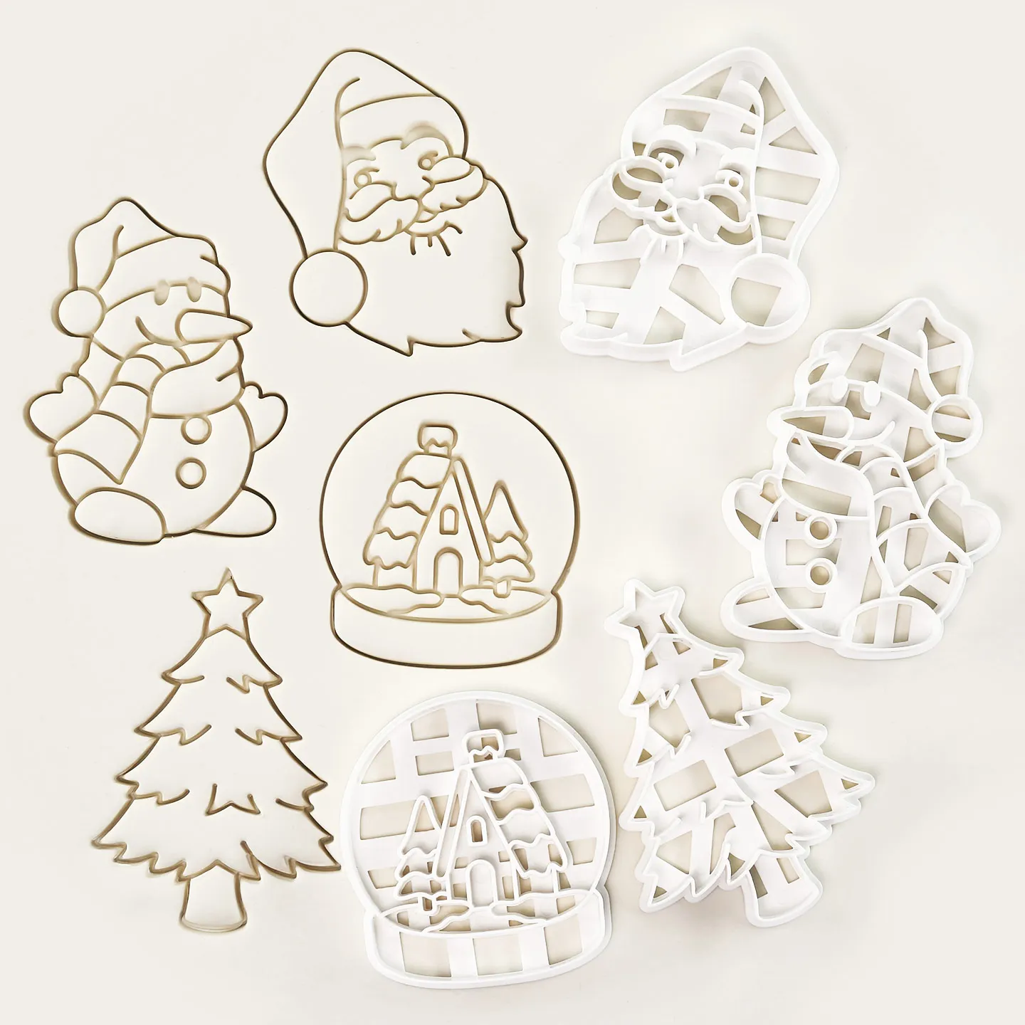 4 Buah Cetakan Kue Natal Bentuk Santa Claus, Manusia Salju, Bola Kristal, Pohon Natal untuk Dekorasi Natal