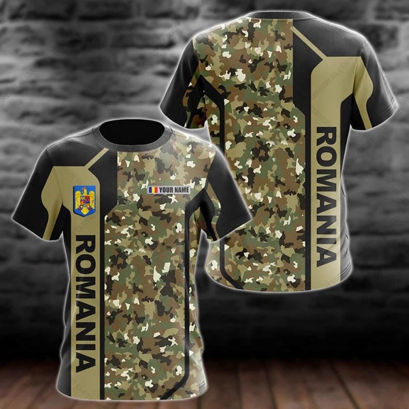 

Romania Emblem Camo Customize Unisex T-shirts Summer Loose Oversized Tees Men Women And Kids Daily Clothes Short Sleeve Tops