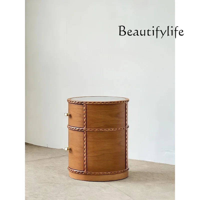 

XY Medieval American Style Designer Creative Carving Solid Wood Marble Countertop Bedside Table Retro Bedside Cabinet