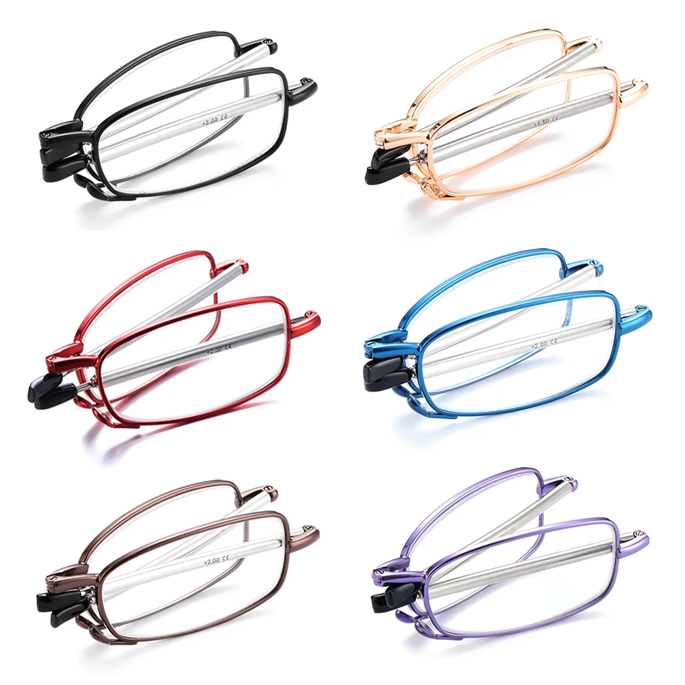 Fashion Alloy Frame Rotation Folding Reading Glasses Telescopic Legs Presbyopia Eyeglasses Includes Case Hyperopia Eyewear