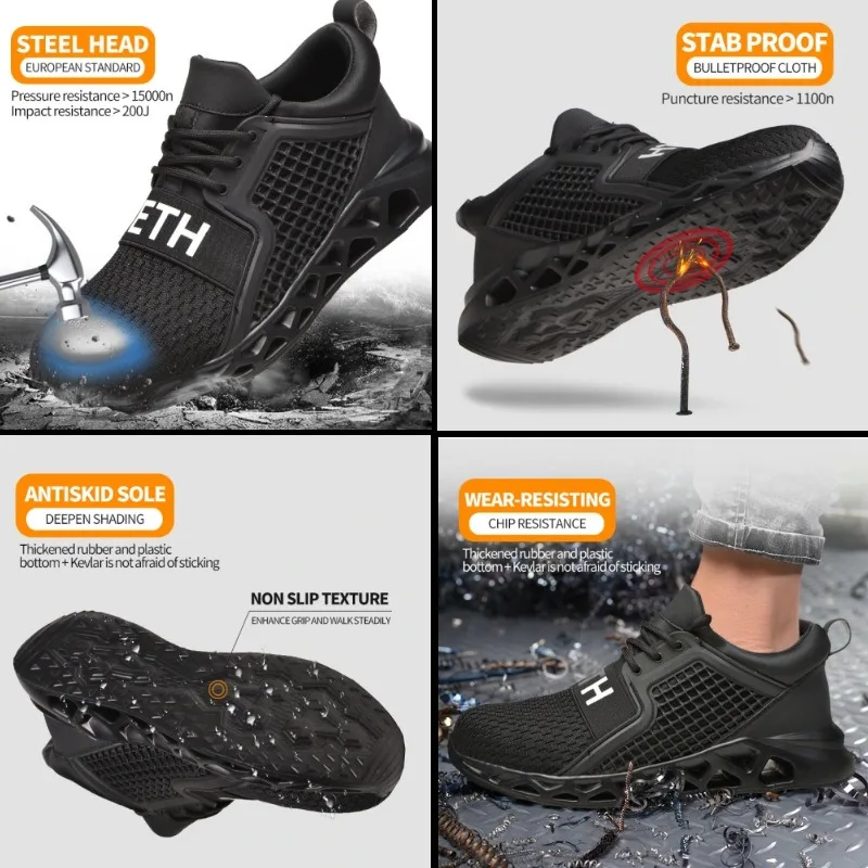 Men safety shoes Breathable Comfortable Fashion Men Mesh Stab-proof Lace up work shoe zapatillas deportiva Men Leisuer Sneakers
