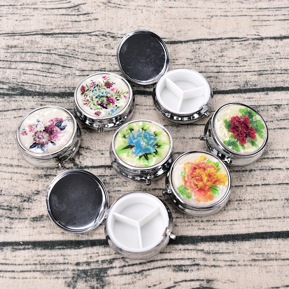 【1PC Random Metal Folding Pill Case Medicine Organizer Pill Box Makeup Storage Container】