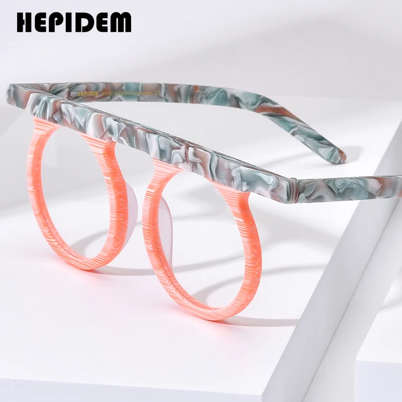 HEPIDEM Matte Acetate Glasses Men 2023 New Women Fashion Design Round Eyeglasses Spectacles Eyewear H9339