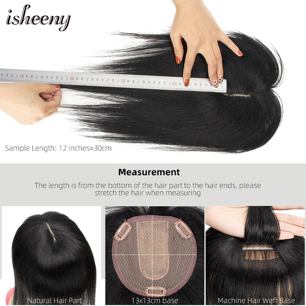 Isheeny 8 "10" 12 "14" 18 "กลางผมมนุษย์ชิ้นสีน้ําตาลผู้หญิง Topper กับ Bangs 13x13 ซม.ฐาน 100% Human Hair