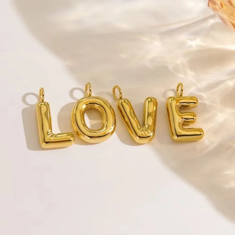 Vergulde 26-letters DIY hanger roestvrijstalen bedels voor sieraden maken mollige bubble alfabet ketting sleutelhanger accessoires