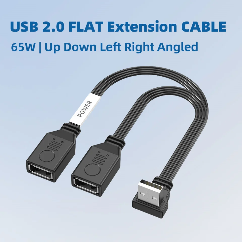 1 To 2 USB Type A Splitter Cable 65W Fast Charging Data USB Adapter Cable Flexible Up Down Left Right Angled Design