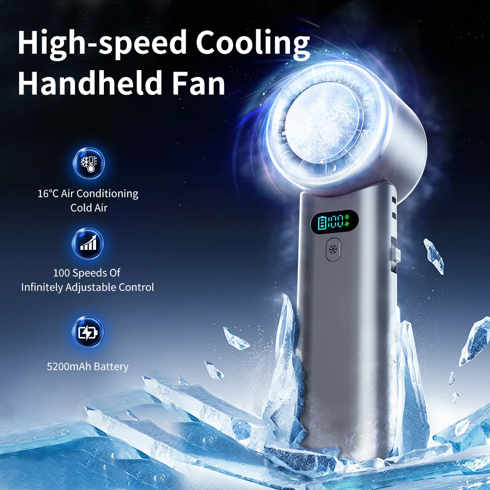 

Ice compress high-speed cooling fan handheld fans USB Rechargeable portable mini fan LED Digital Display, Travel,Camping,Outdoor