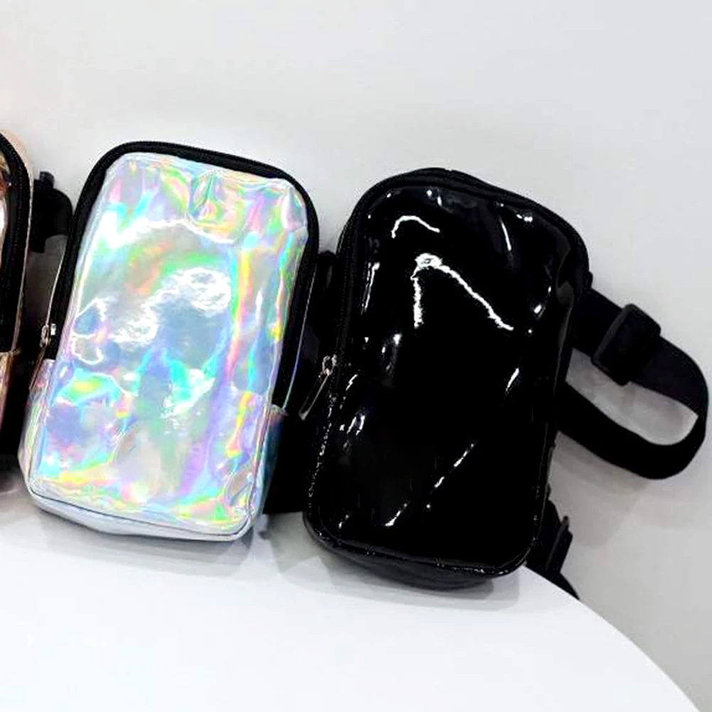 Bolsa de coxa colorida com zíper para mulheres, bolsa holográfica para cintura, correias ajustáveis, presentes para aniversário, atividades de festa