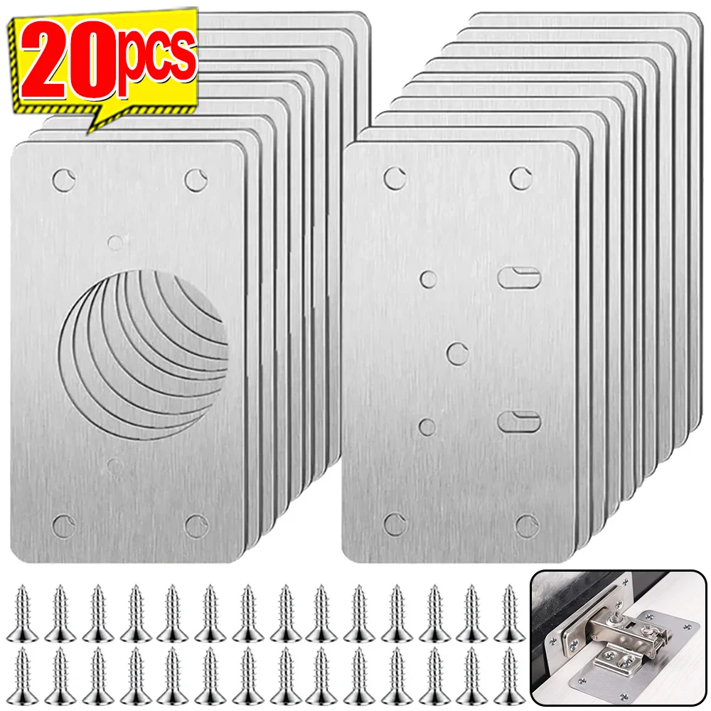 20/2PCS Hinge Repair Plate Cabinet Cupboard Drawer Table Repair Mount Tool Hardware Stainless Steel Household Hinge Fixing Plate