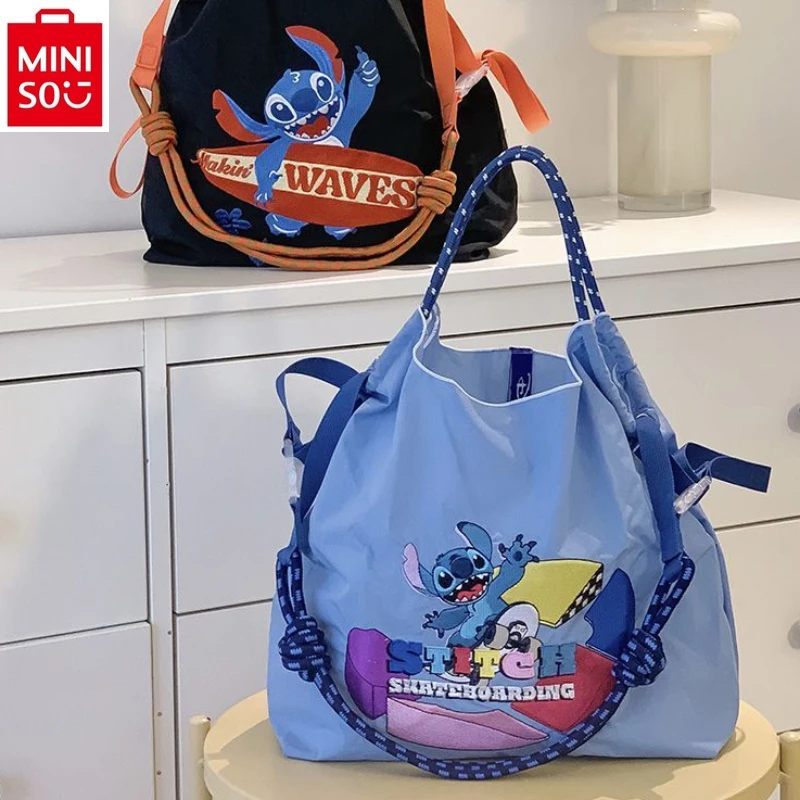 MINISO Disney płócienna torba na zakupy o dużej pojemności Cartoon Stitch damska wysokiej jakości dżinsowa podręczna torba na ramię typu crossbody