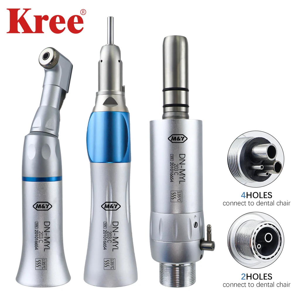 Dental Low Speed Handpiece Kits 203C 2/4 Hole Air Motor Contra Angle Straight Handpiece Dentists Equipment Tools