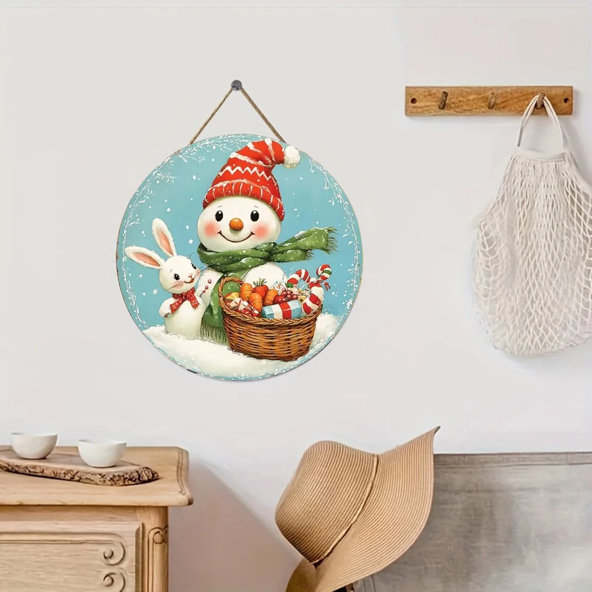 Merry Christmas Red Santa Claus Berry Cake Snowflake Jungle Xmas Wood Porch Wreath Hanging Print Sign Painting Home Fence image 5
