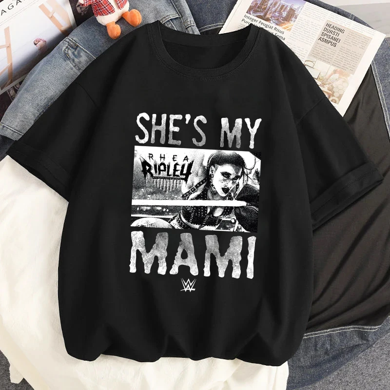 Rhea Ripley พิมพ์ TShirt ฤดูร้อน SmackDown CHAMPION T เสื้อผู้ชายสบายๆ O-คอเสื้อยืดแฟชั่นผู้หญิง Casual Tees Tops