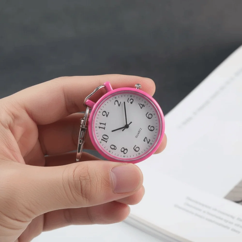 Glow in Dark Luminous Pocket Watch Easy Reading Big Numbers Key Chain Fob Clock Compact Size Quartz Movement Student Exam Timer