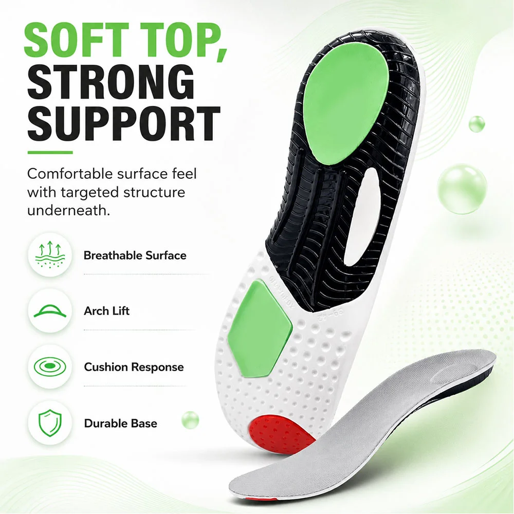 Arch Support Sports Insoles Thickened Anti Odor Breathable High Elastic Shock Absorption Casual for Daily Wear and Exercise Use