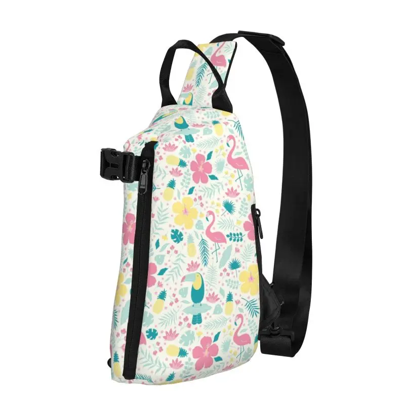 

Fashion Flamingos Leaves Sling Bag for Cycling Camping Men Tropical pattern Chest Crossbody Backpack Shoulder Daypack