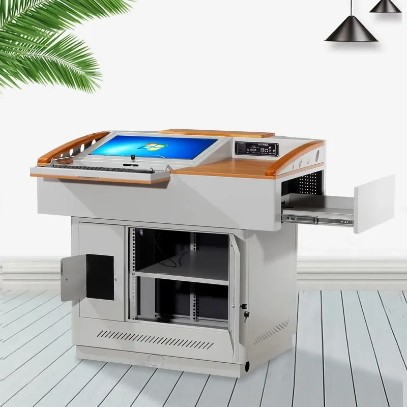 for Steel Multimedia Podium Smart Podium Customized Audio Visual Education Center Console Campus Furniture