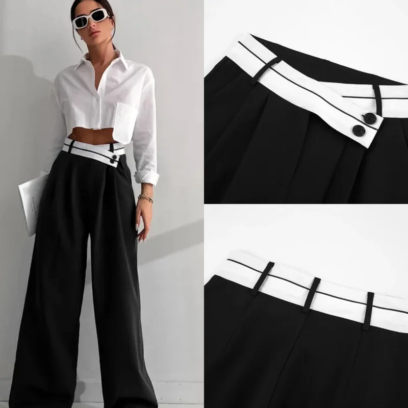 

High Waist Casual Wide Leg Pants For Women Black Suit Office Lady Straight Trousers Stylish Comfortable Clothes Fashion Outfit