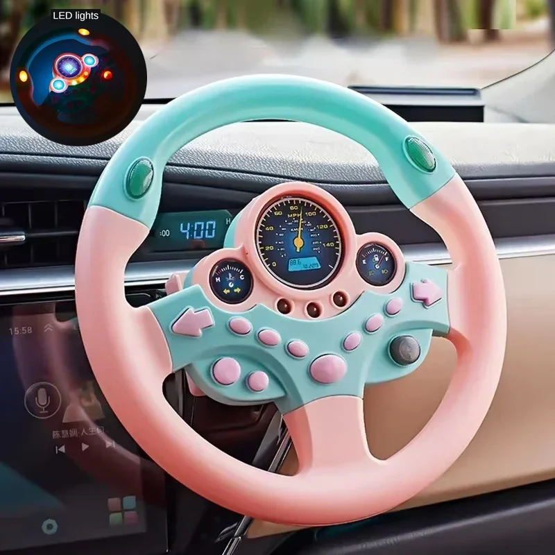 Kids Steering Wheel for Backseat Simulated Driving Steering Wheel Toy with Light Music Preschool Toys Pretend Driving Toy Gifts