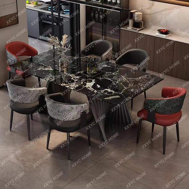 XXnatural marble dining table household platinum diamond light luxury high-end dining table minimalist high-end modern