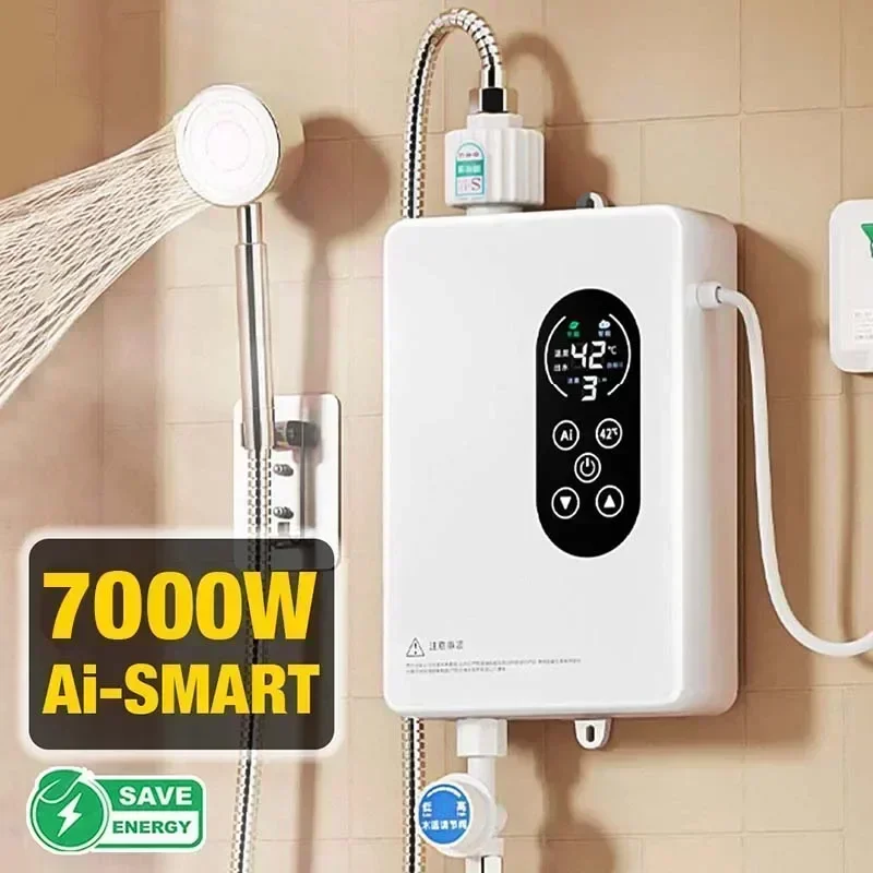 5500/7000W Instant Water Heater 220V Smart Electric Shower Tankless Instant Water Heater Thermostat for Bathroom Kitchen