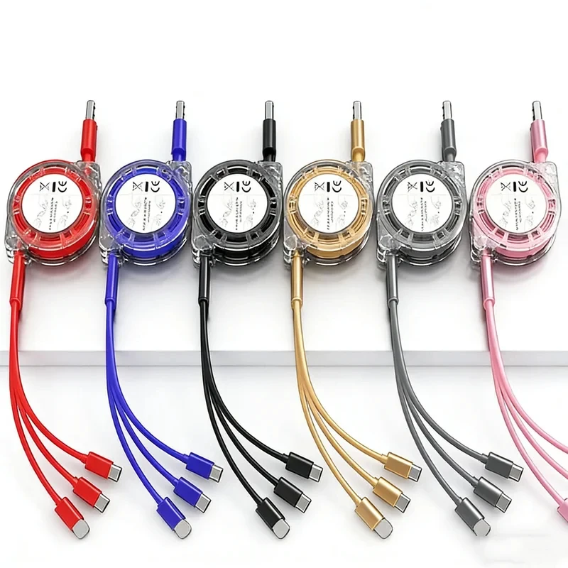 3-in-1 Retractable USB Fast Charging Cable Multi Charger Cord for iPhone Android Type-C Xiaomi Huawei Samsung