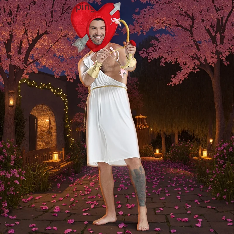 

Adult Men's Valentine's Day Cupid Heart Bow Arrow Set Fun Role Play Cupid Wedding Party Costume Bodysuit Stage Performance Suits