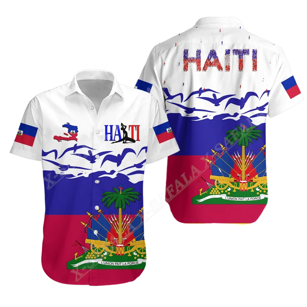 

Proud HAITI Coat Of Arms Flag Style 3D Print Mens Hawaiian Beach Shirt High Quality Button Fashion Short Sleeve Tops