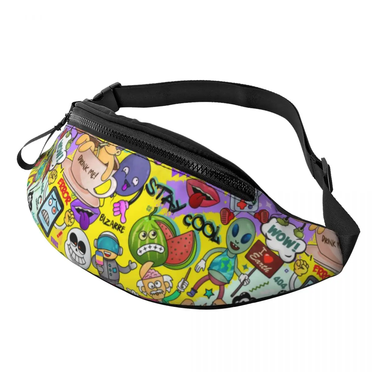 Custom Cartoon Alien Character Creative Art Fanny Pack Men Women Graffiti Style Crossbody Waist Bag for Biking Phone Money Pouch