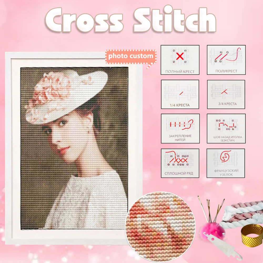 

HUACAN Photo Custom Cross Stitch 11CT 14CT Cotton Thread Embroidery Kits DIY Printed On Canvas Painting Needlework DMC Set