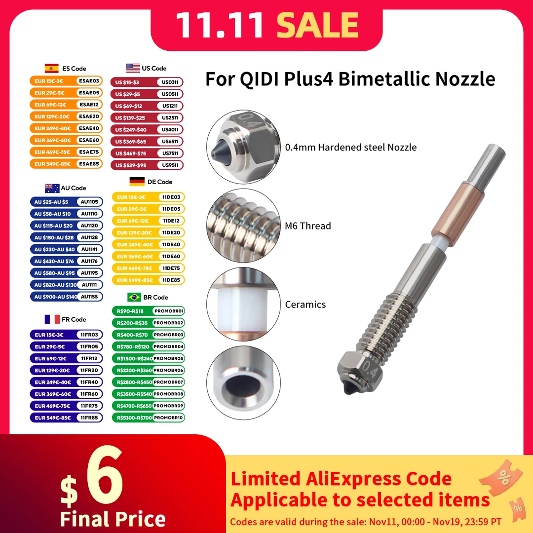 bico-bimetalico-qidi-plus4-remocao-rapida-integracao-de-isolamento-ceramico-bicos-de-04mm-resistencia-a-altas-temperaturas-para-qidi