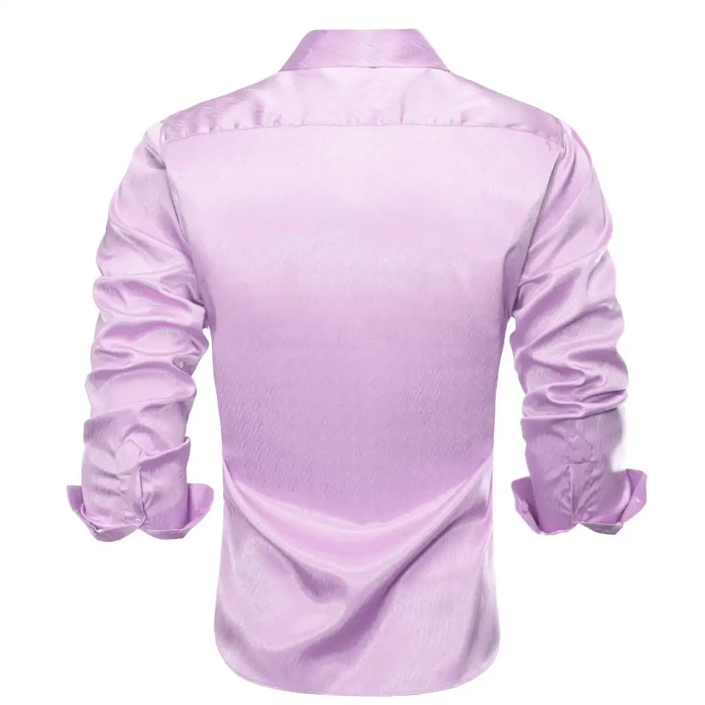 Hi-Tie Light Lilac Purple Silk Satin Mens Shirts Windsor Collar Solid Long Sleeve Social Dress Suit Shirt for Male Wedding Gift