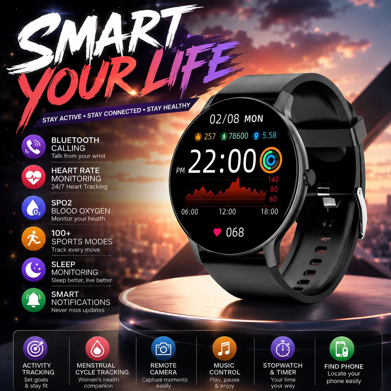 LIGE 2026 NEW Women Smart Watch Heart Monitor Wireless Call Fitness IP68 Waterproof Sports Men Smartwatch For IOS Android Phones