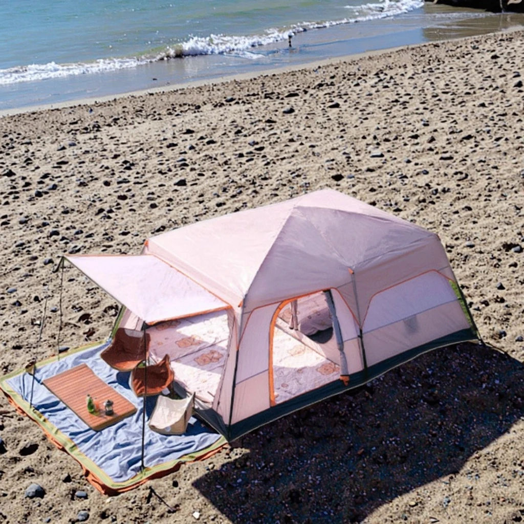 

Large Square Pop-up Waterproof Four-Season Heavy Duty Steel Frame Double Layer Two-Room Oxford Family Outdoor Camping