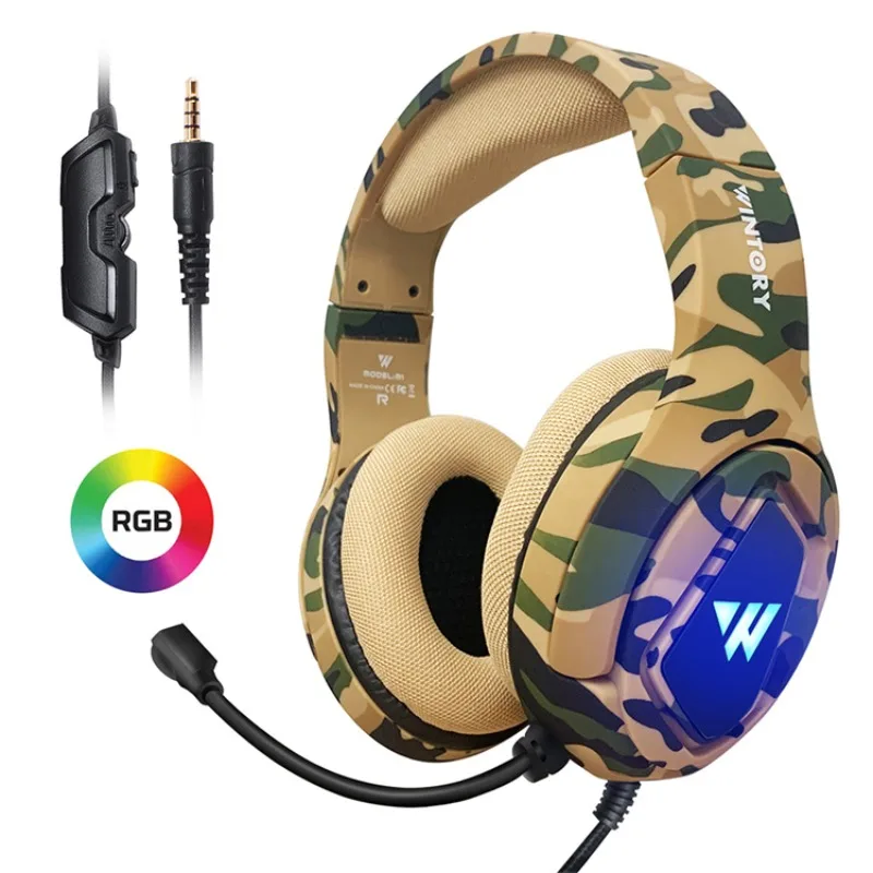 Bass Stereo Headphones 3.5mm Jack Noise Cancellation RGB Light Emitting Diode Light 7.1 Wired Ear Headphones Laptop Gaming