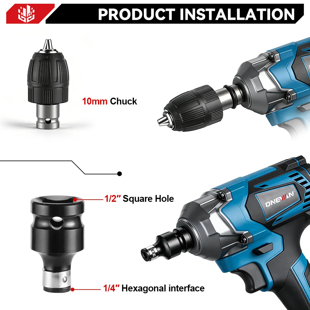 ONEVAN 1200N.M Drehmomentstarker bürstenloser 4-Gang-Elektroschlagschrauber 1/2 Zoll Akku-Schraubendreher für Makita 18V Akku – Detail 7