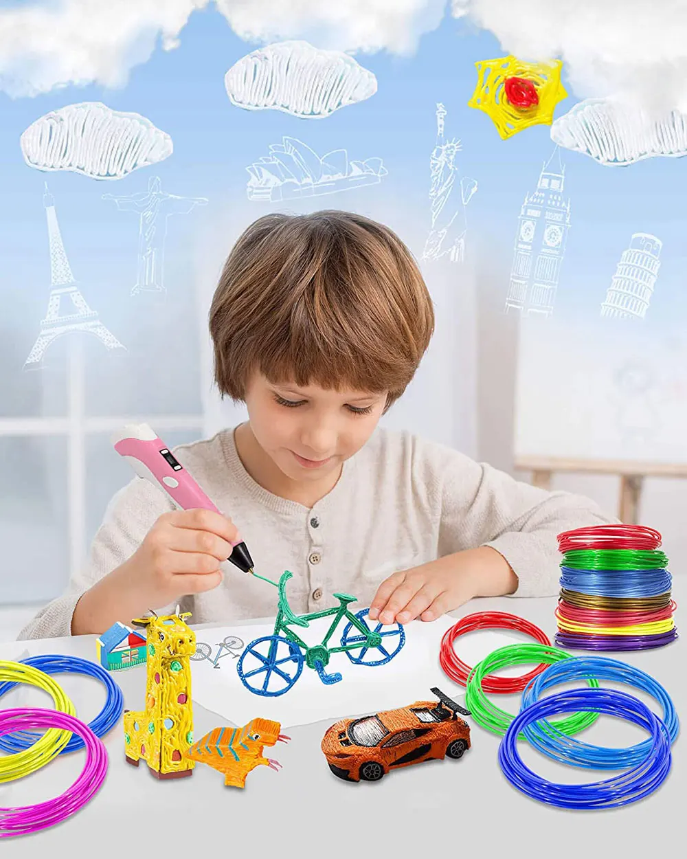 3D Pen Printing Supplies, Diameter 1.75mm PLA Filament for Children\'s 3D Pen, 20/30 Colors, 90M 150M 200M, Colorless, Odorless