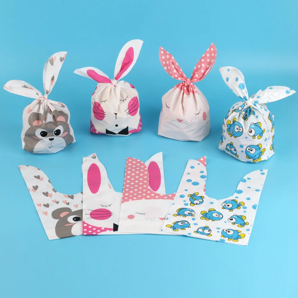 25pcs Animals Rabbit Ear Bags Birthday Party Candy Gift Jewelry Bags Baking Packaging for Biscuit Kids Cookie Plastic Pouches