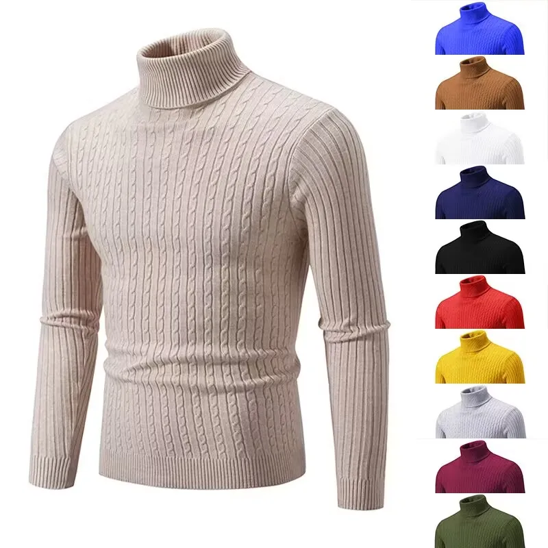

Youth Men's Knitted Sweater 2023 Autumn Winter New Sle Slim Fit Overhead Knitwear Casual Color High Collar Long Sve
