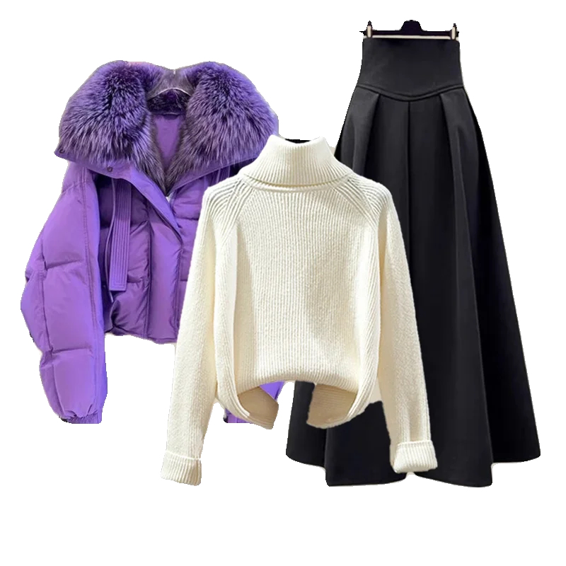 Jaet de algodón de punto con forro de Fce púrpura para mujer Otoño Invierno nuevo Sle f cuello alto a juego cintura alta...